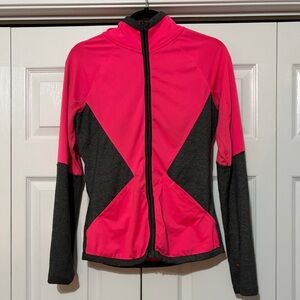 Women's Bold Pink and Charcoal Running Fitness Workout Zip Up Jacket